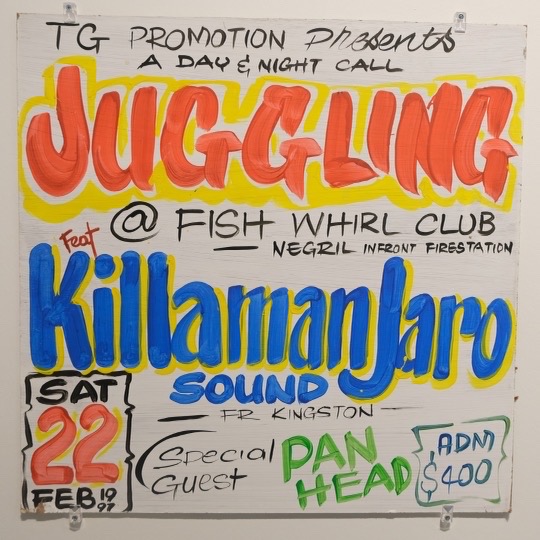 A Juggling sign with Killamanjaro sound, in orange, blue and black